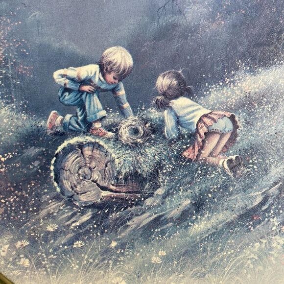 Vintage Pastel Boy Girl Countryside Prints Boho Gallery Wall Oval Gold Frames - Picture 4 of 8